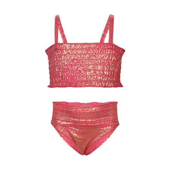 Vince Camuto Girls Animal Print Swimsuit 2 Piece Bikini Set Pink Gold size 10 - Picture 1 of 4